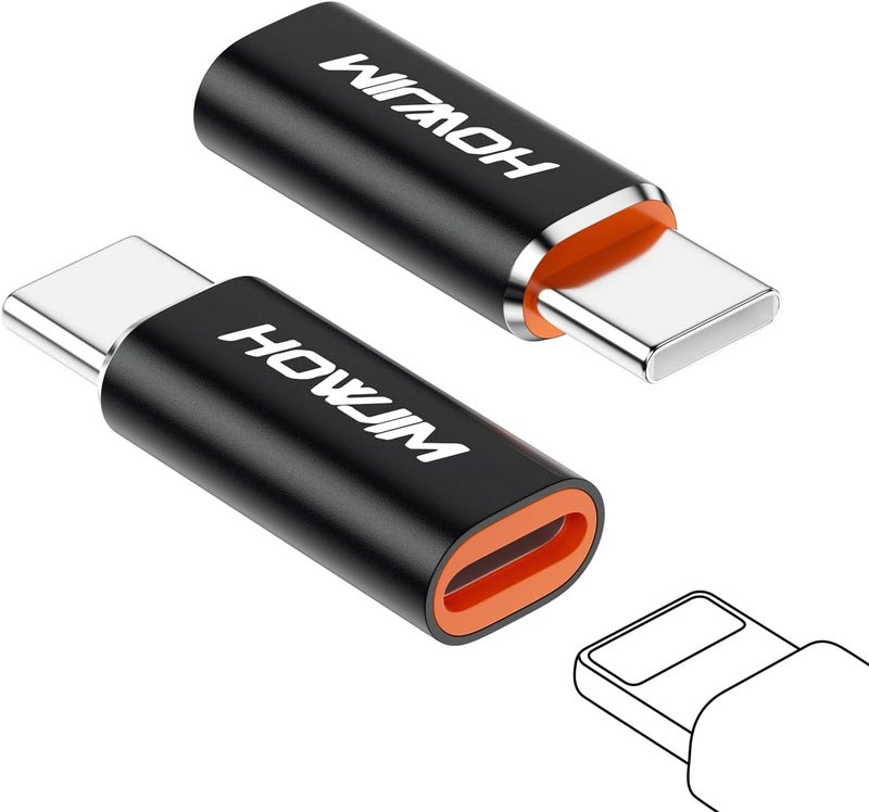 HOWJIM Light-ning to USB C Adapter 2Pack,PD27W/66W Fast Charging 480Mbps Data Transfer,Type C Charger Converter Cable for Phone 17/16/15,Pad Pro,G-alaxy,Not for Headphones/OTG/Flash Drive/A-pple Pencil Black - Image 1
